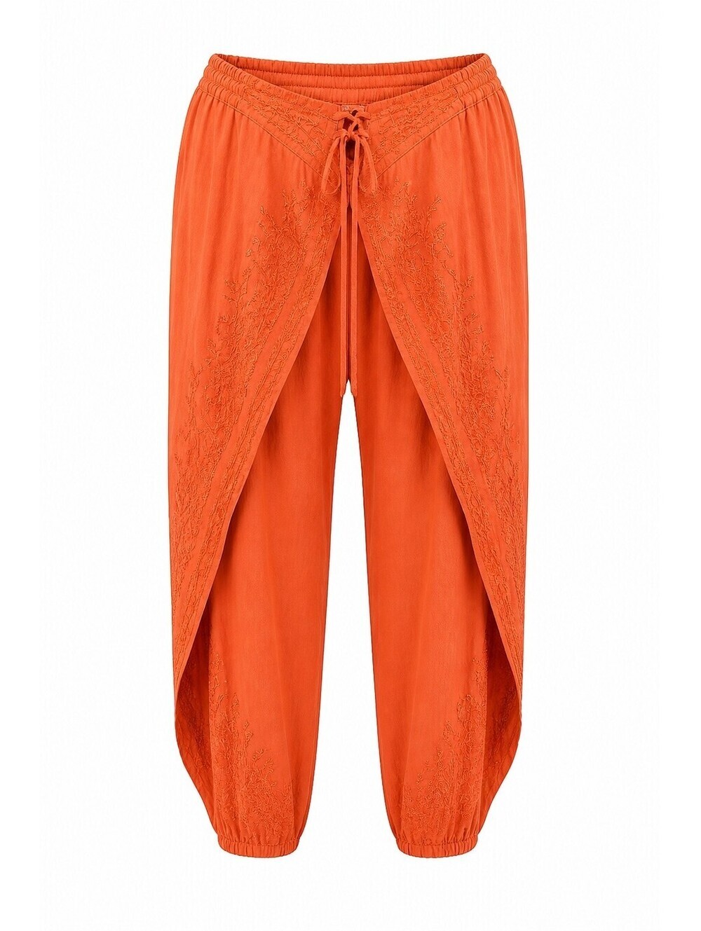 Orange Embroidered Wrap Harem Pants Size L Boho Festival